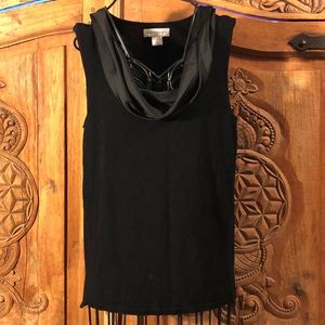 Black tank top with satin boat neck